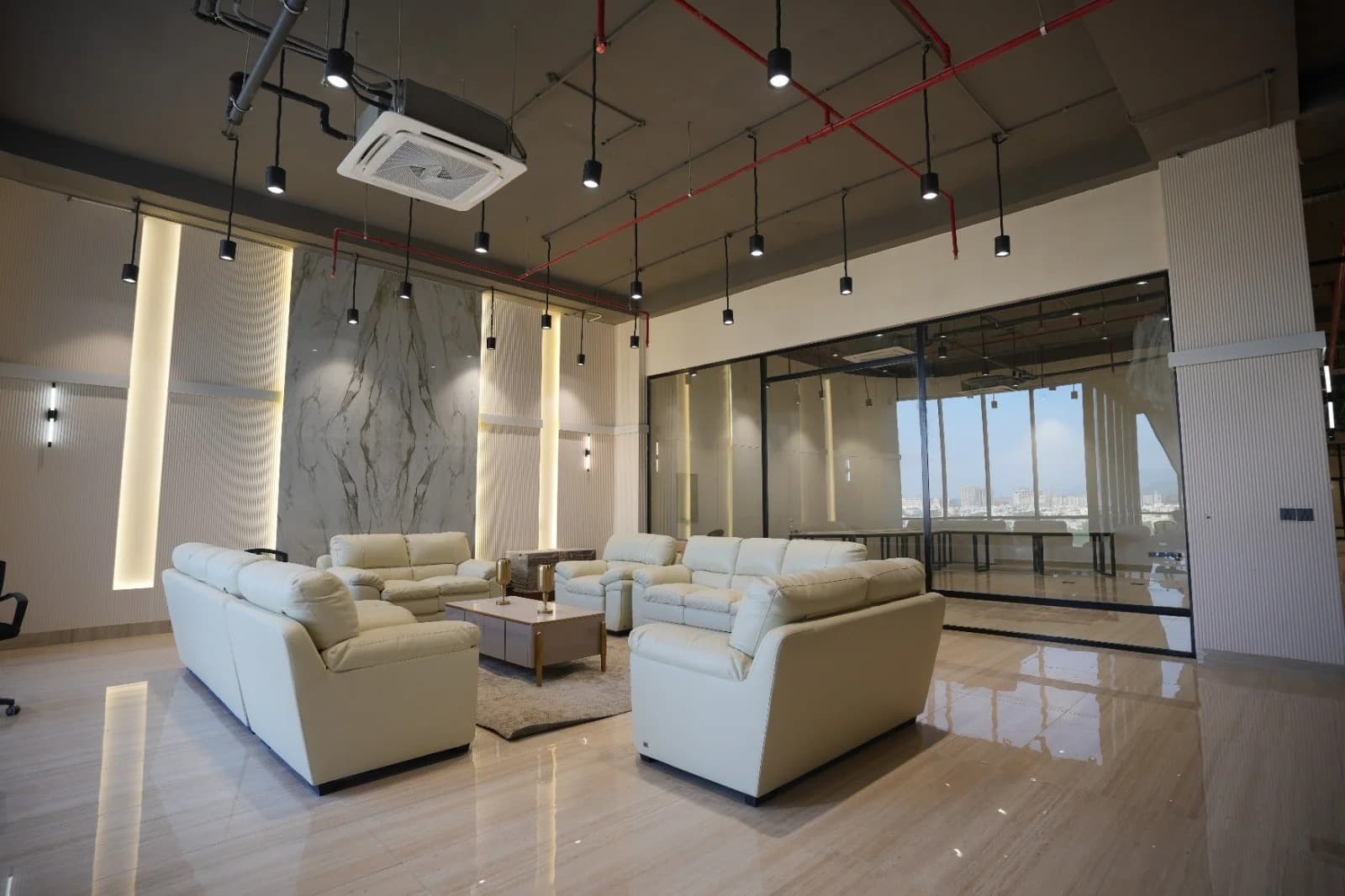 Tech7 interior — premium office lounge